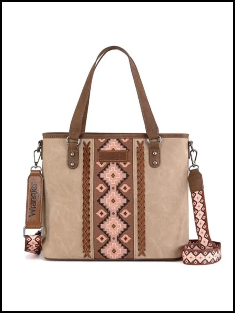 Western Aztec Print Tote Bag with Detachable Crossbody Strap